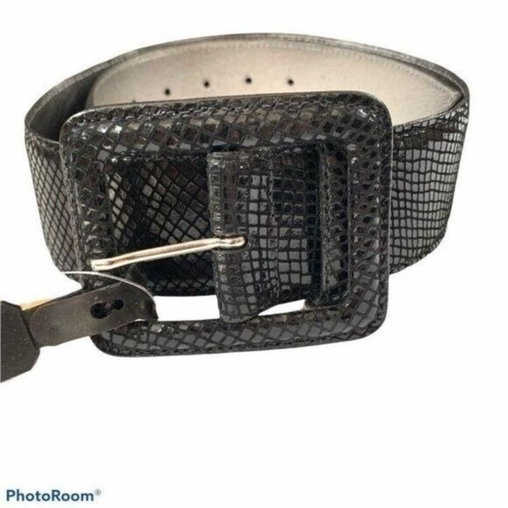 Sherry Cassin New York Black Bengalian Snake Diamond Leather Belt NEW Sz M